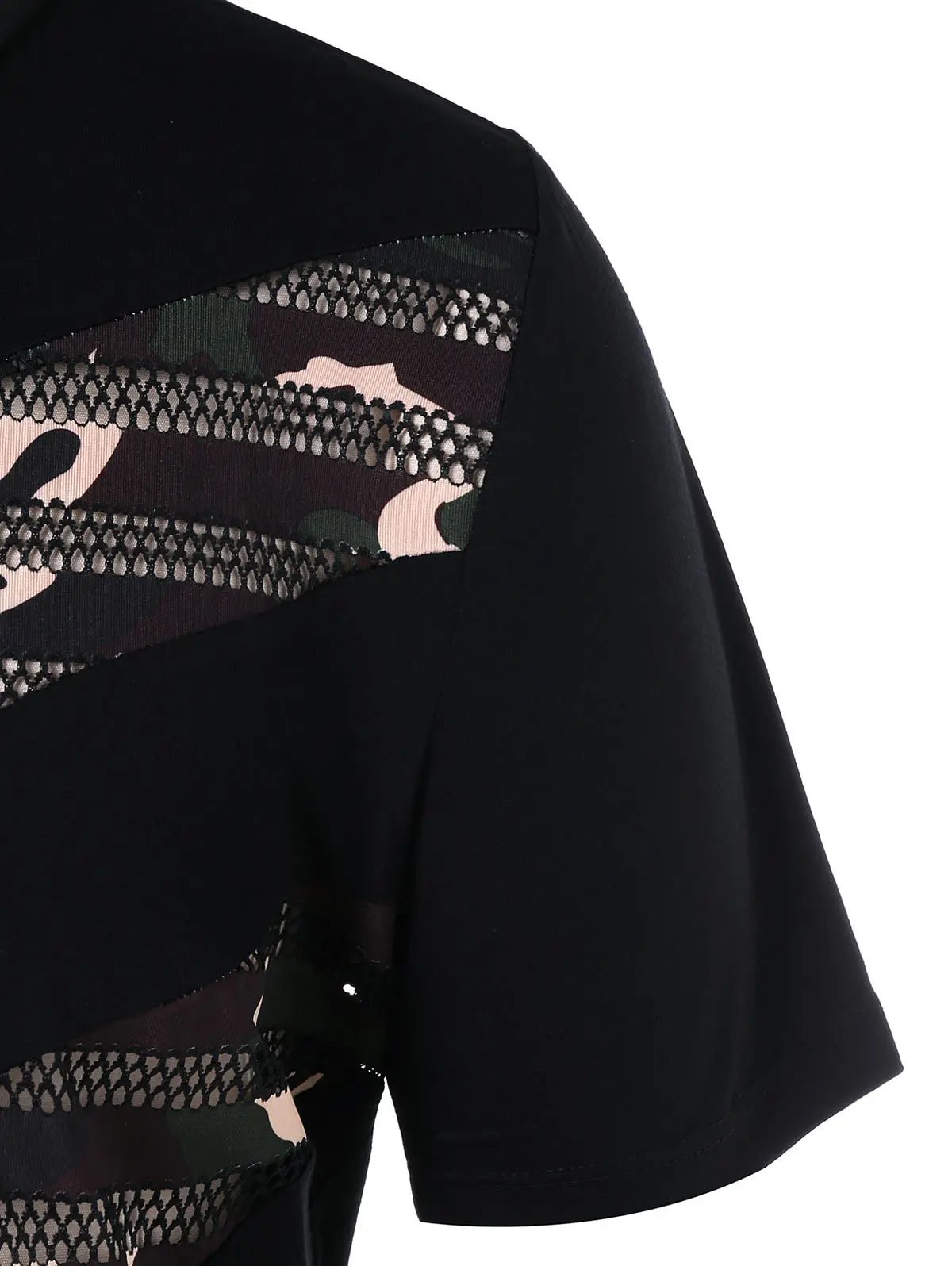 

New hollow splicing short sleeve men's T-shirt