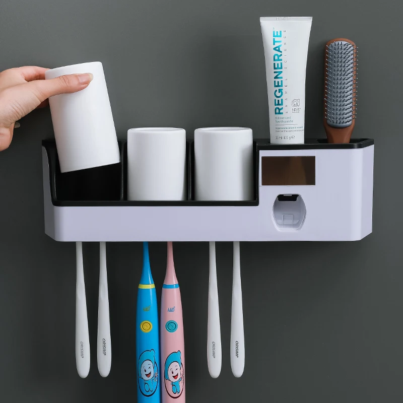 

zq Smart Toothbrush Sterilizer Electric Sterilization Wall-Mounted Bathroom Punch-Free Tooth Cup Storage Box Toothpaste Rack