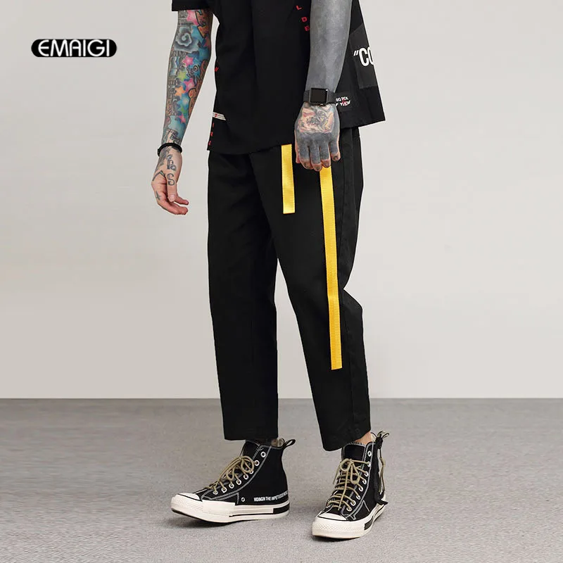 Мужские однотонные ленты повседневных штанов шароваров Мужская модная обувь в