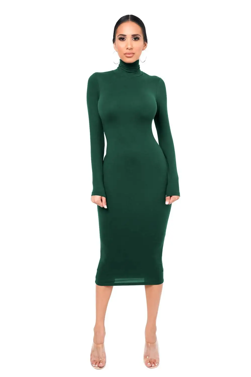 Sexy Women Long Sleeve Turtleneck Bodycon Dress Autumn Winter New Solid Casual Slim Package Hip Thick Fashion Party Vestidos