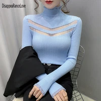 2021 autumn fashion women ladies turtleneck soft knitted lace sweater knit ribbed jumper clothes femme korean pull clothes