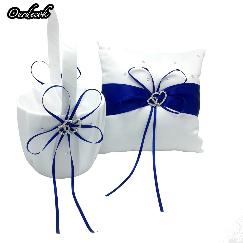 Свадебное украшение Королевского синего цвета атласная Подушка в виде кольца +