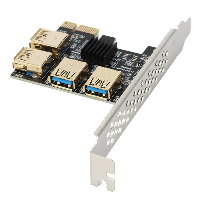 Новинка плата PCIe Райзера с 4 портами переходник PCI-E 1x к USB 3 0 Rabbet GPU Райзер-Райзер