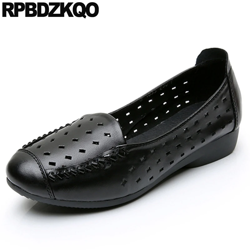 Large Size Hollow Out Grey Breathable Women Slip On Sandals Work Soft Round Toe Flats Yellow Designer Traditional Chinese Shoes | Обувь