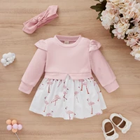 baby girl clothes dress for girls flamingo print round neck long sleeve with headband princess dress for girls 6 months 3 years
