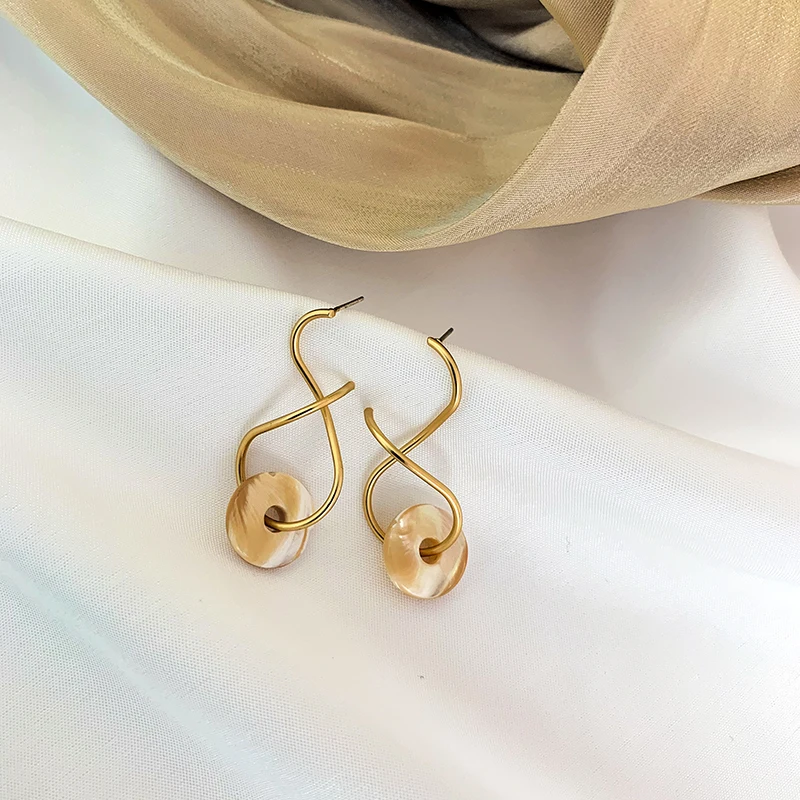 

DREJEW Gold Geometric Irregular Alloy Drop Earrings Round Statement Silver 925 Dangle Earrings for Women Wedding