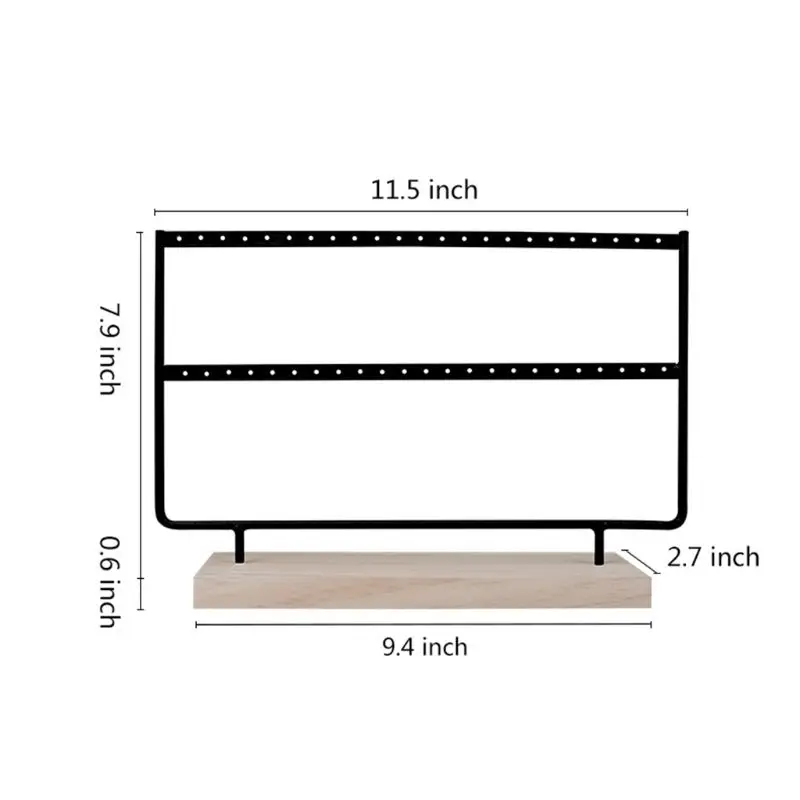 

46-hole 2 Layers Metal Jewelry Rack Wooden Black White Ear Studs Earring Holder