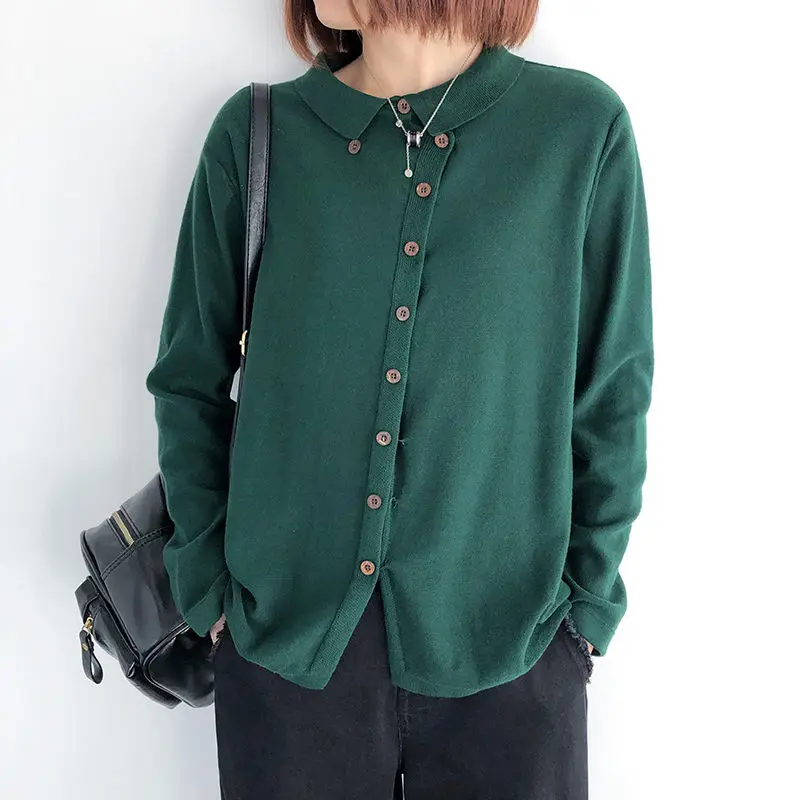 

Женский трикотажный кардиган с диагональным длинным рукавом, однобортный Свободный Повседневный Однотонный свитер в стиле ретро, весна zh143