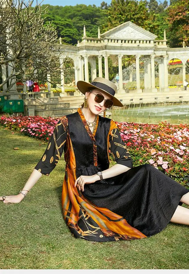 

Women 2021 New Summer Casual Floral Plus Size Midi Silk Dress Women's Elegant Dresses Vestito