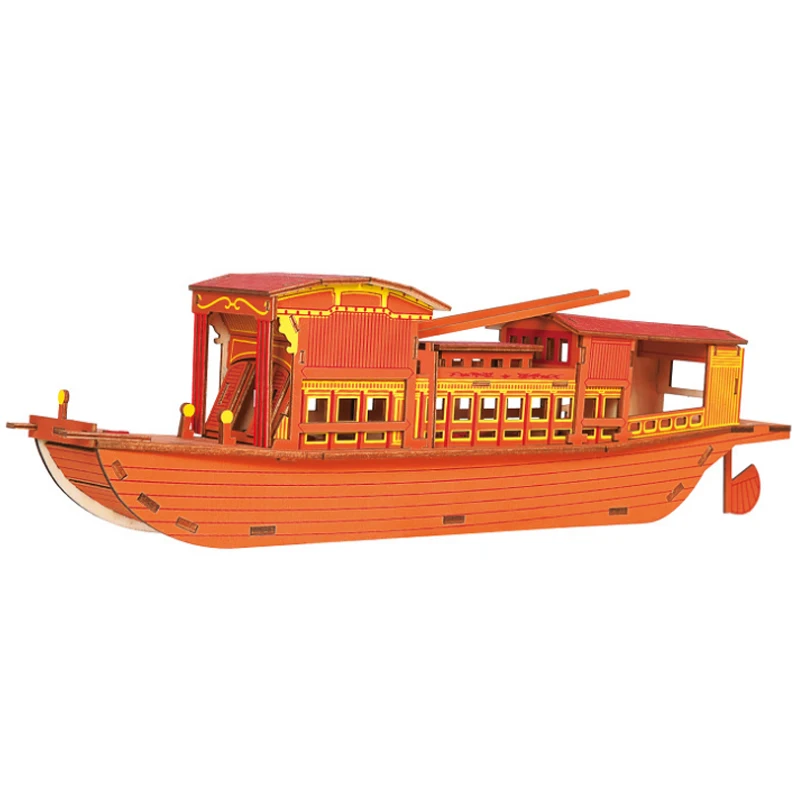 

Ship Jigsaw Puzzles Toys Ferry Model DIY Kids Toy with 67pcs Parts Lase Cutting Sailing Red Boat 3D Wooden Puzzle