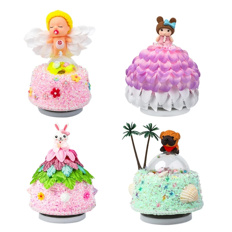 

2021 New 1 Set Clay Cream Crafts Handmade Music Box DIY Material Kit LED Light Decoration
