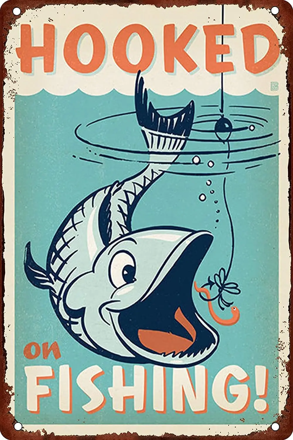 

Hooked on Fishing Vintage Design Sign Retro Metal Tin Sign Beer Sign for Home Bar Wall Art Decor