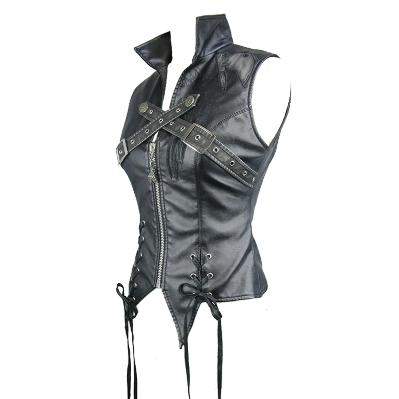 Сексуальный женский жилет из искусственной кожи в стиле стимпанк без рукавов |