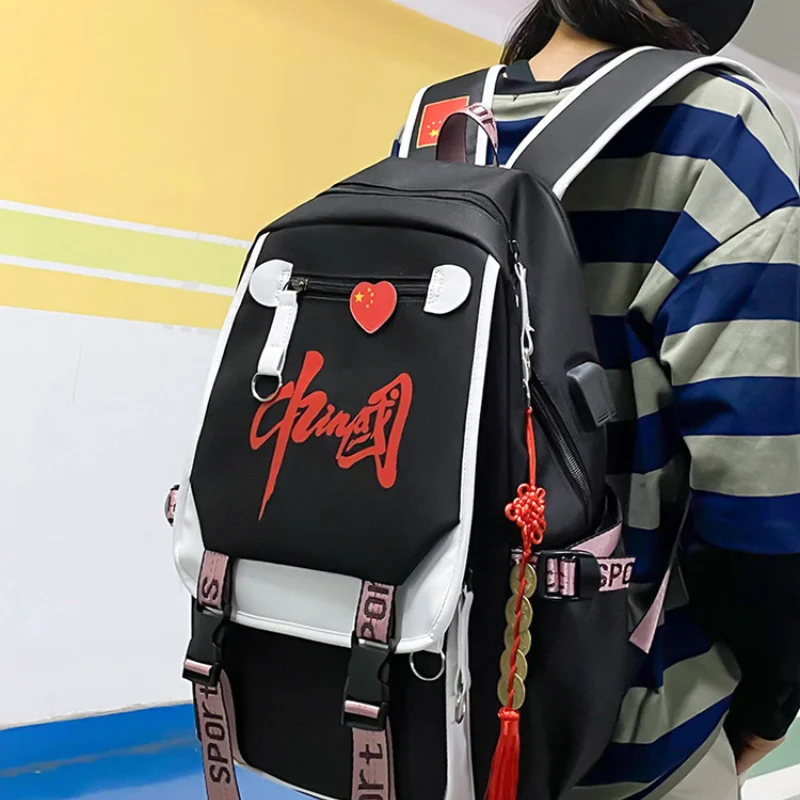 

Schoolbag female junior middle school high school large capacity country tide backpack bump color college student backpack male