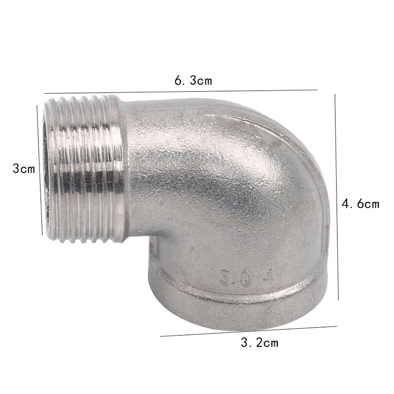 Угловой фитинг для труб из нержавеющей стали с внутренней и наружной резьбой