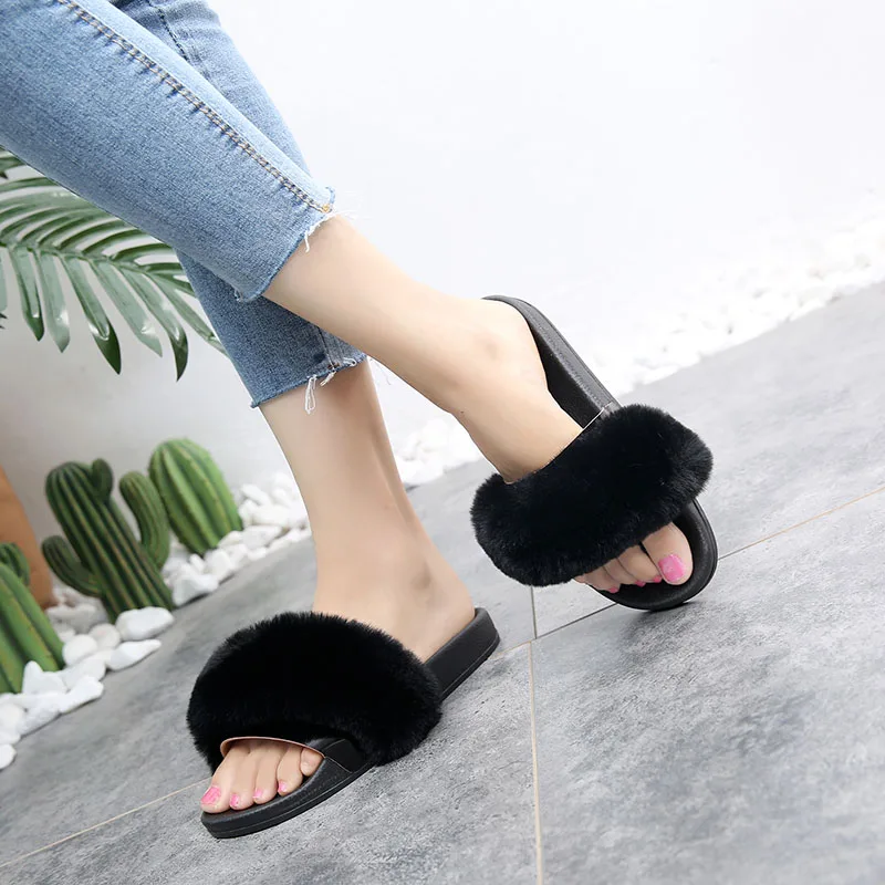 

Fur Slippers Shoes Women Home Female Woman Shoes Autumn Summer Gold Women Flip Flops Slides Sandals Flat Slippers Ladies Shoes