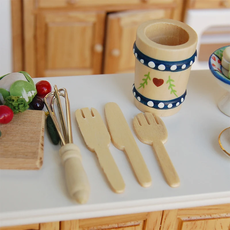 ILAND Kitchenware Wooden Shovel Turner Knife Egg Beater 5pcs For 1:12 Dollhouse Miniature DK045 | Игрушки и хобби