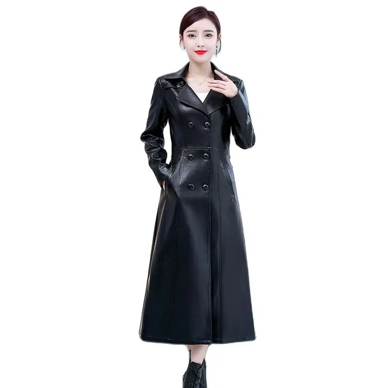 

Women vintage faux leather coat long jacket 2021 pu leather trench coat women 2021 long jacket women long Plus size windbreaker