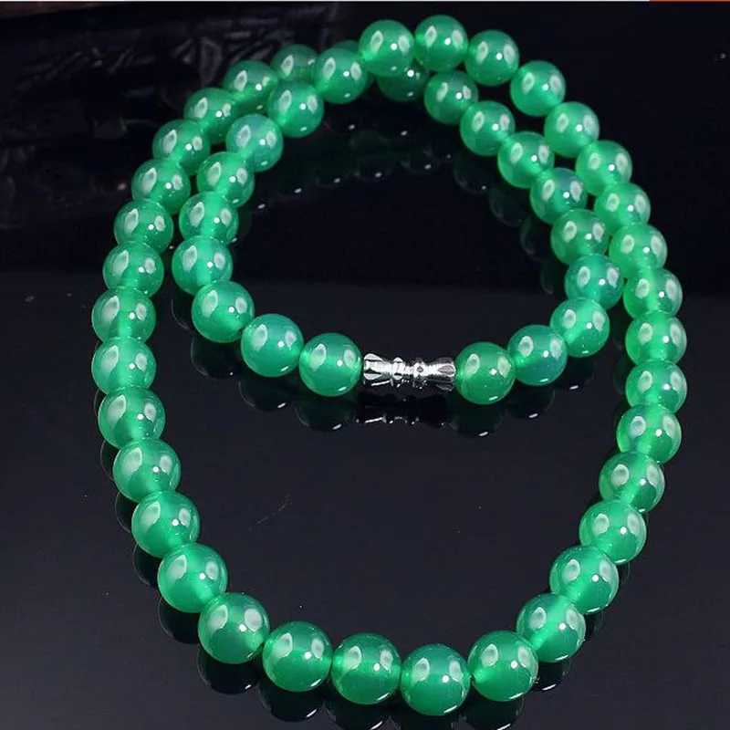 

New Type Of Natural Emerald Chaff Necklace Bead Chain 8mm In Diameter Long Fashion Boutique Jewelry Necklace Jade Jewelry