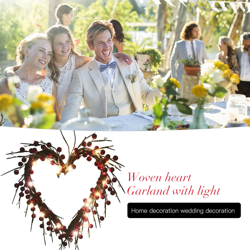 

16 Inch Heart Valentines Wreath Front Door Decorations Valentines Lights 20 LED Battery Operated Valentines Day Decor Indoor