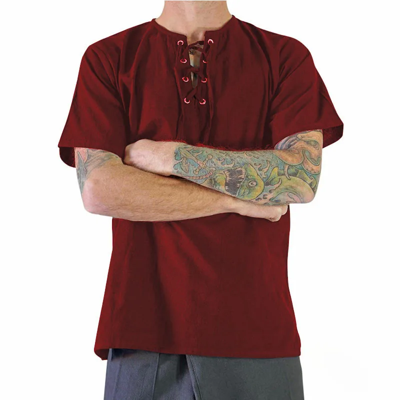 Рубашка для взрослых мужчин Средневековый Ренессанс винтажный бандажный Топ