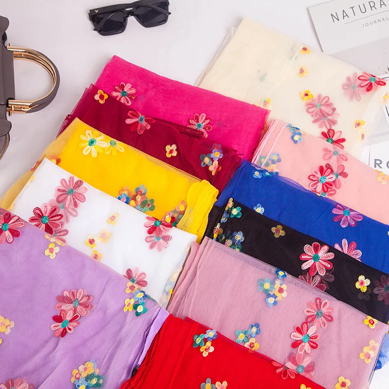 

New Plain Embroidered Floral Tassel Viscose Shawl Scarf Women Fashion Luxury Brand Printed Muslim Hijab 130*180cm