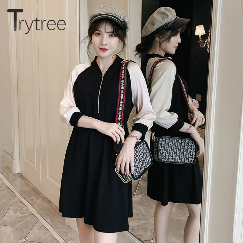 Осенне-зимнее женское платье Trytree Повседневное платье-трапеция из полиэстера с