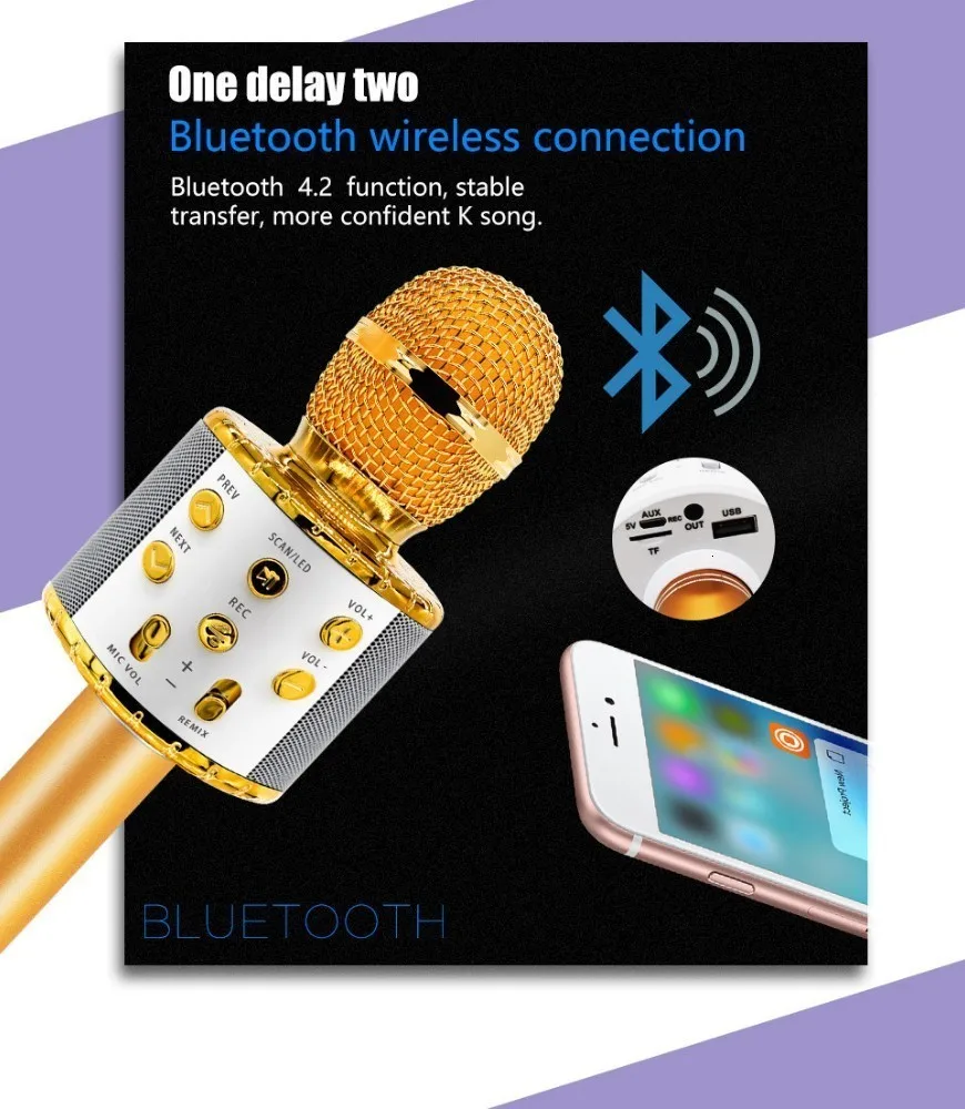 Беспроводной караоке Запись микрофон 4 в 1 Bluetooth ручной портативный динамик Машина домашний KTV плеер для Android и IOS устройств