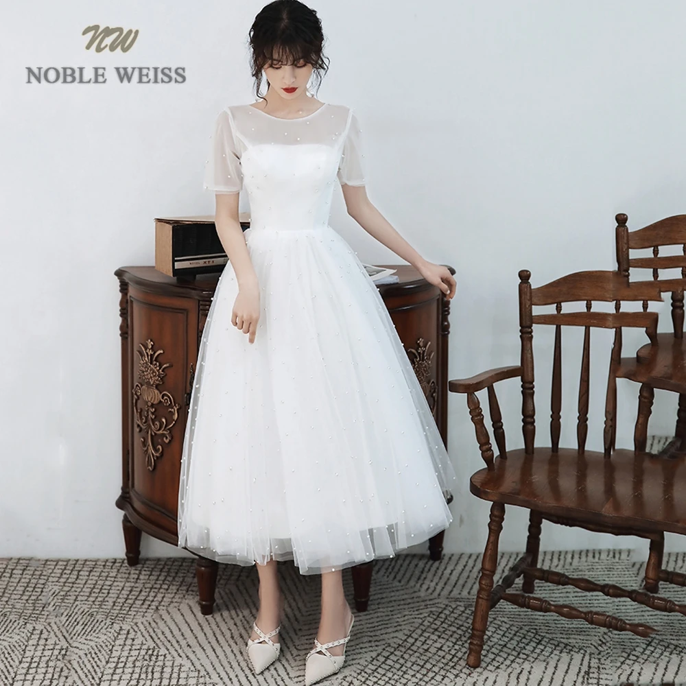 

Short Wedding Dress O-Neck A-Line Tulle Wedding Dress Beach Wedding Dress