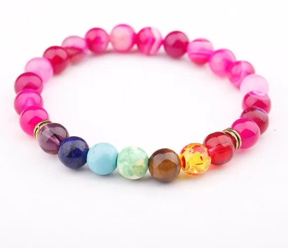 

8mm red multicolor Agate Onyx Chakra Healing Reiki Buddha Yoga Bracelet elastic adjustable Volcanic Stone Bangles ryh24