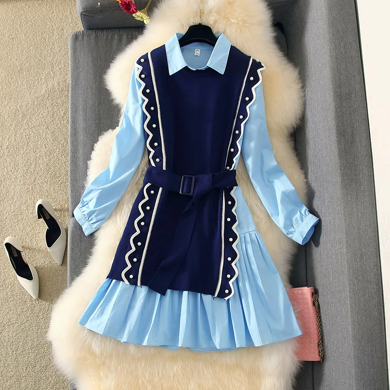 2019 осеннее модное платье костюм Элегантный Бисероплетение женский длинный рукав