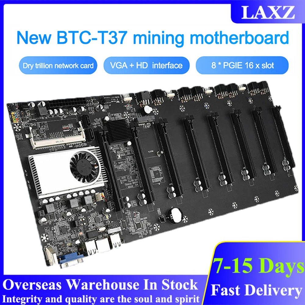 

BTC-T37 Mining Motherboard Support 8 GPU Video Card DDR3 Memory Onboard VGA Interface Low Power Consumption For BTC Miner Mining