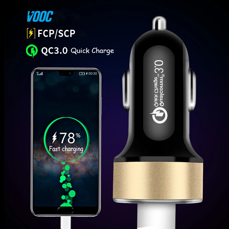3.0A автомобильное зарядное устройство с двумя портами USB ЖК-дисплей 12-24V