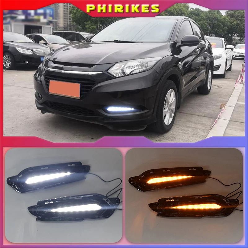 

1 комплект для Honda HRV HR-V 2014 2015 2016 2017 2018 автомобильные светодиодсветодиодный дневные ходовые Противотуманные фары DRL с указателями поворота желтого цвета