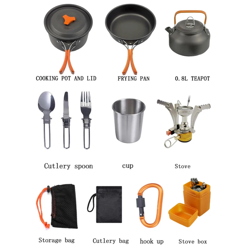 

New Outdoor Set Of Boiler Head Teapot With Cup Combination Portable Camping Cooker Stove Equipment Dropshipping