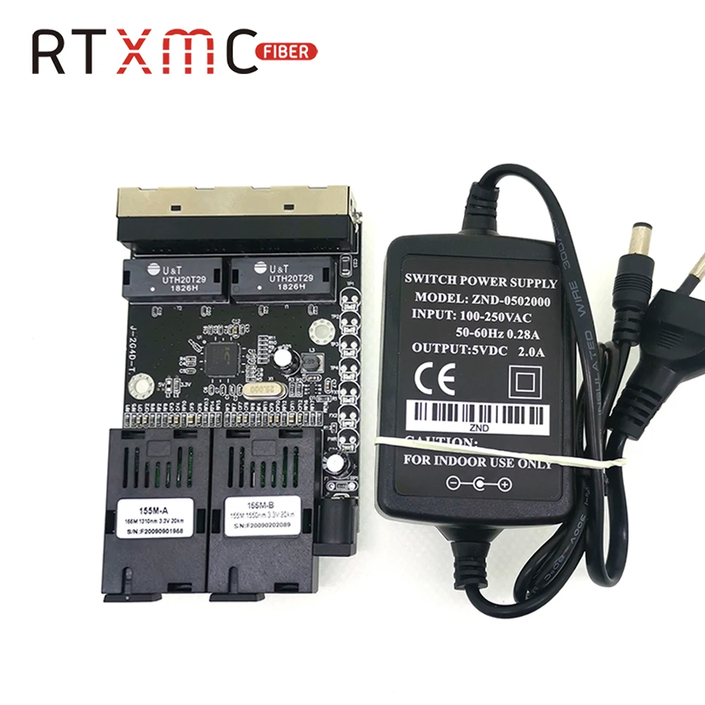 Коммутатор Ethernet с 4 портами Fast Erhetnet 2F4E 10/100 м 2 волоконных порта SC 25 км UTP RJ45