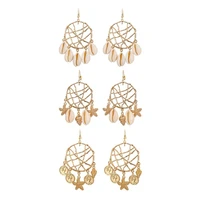 boniskiss bohemian dream catcher earrings for woman jewelry rattan shell earrings straw wicker braid woven drop earrings 2020