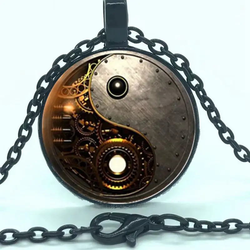 

Charm steampunk yin and yang photo tai chi necklace cabochon glass pendant necklace the best gift for men and women