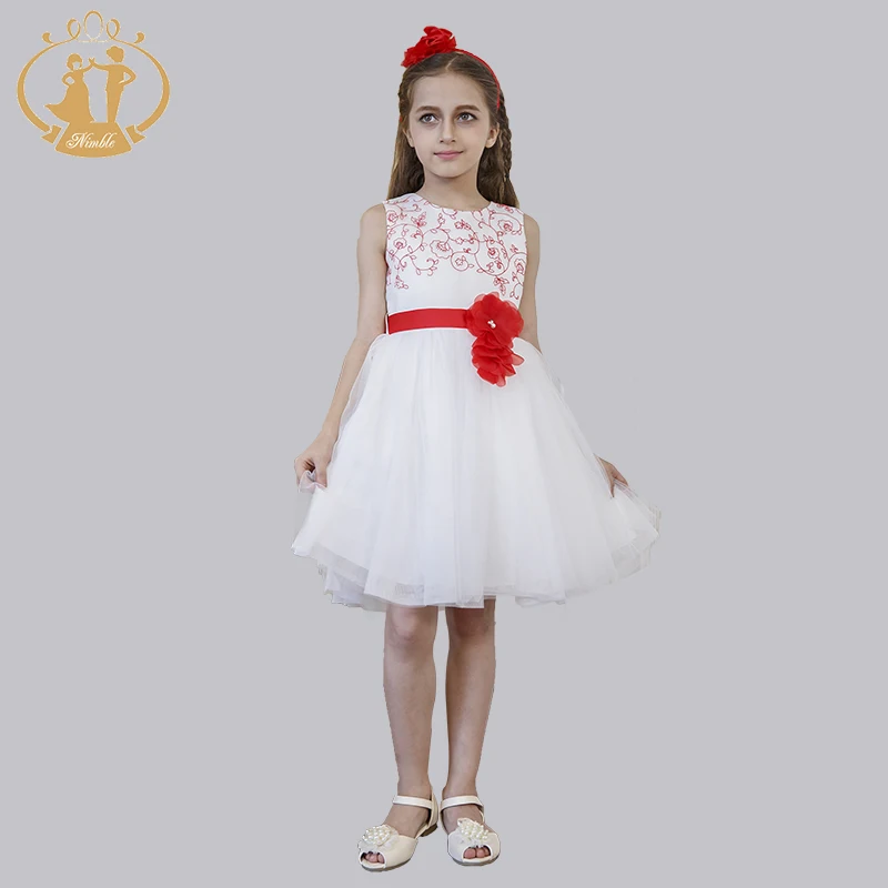 

Nimble Vestidos Wedding Party Girls Dress Knee-Length Embroidery Flower Satin Organza Cotton Mesh Girls Clothes Vestido Infantil