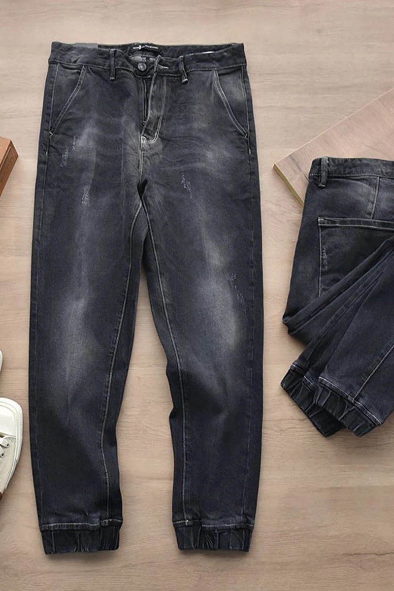 Autumn and winter washed scratch legged jeans men's pants comfortable and versatile retro closure casual pants