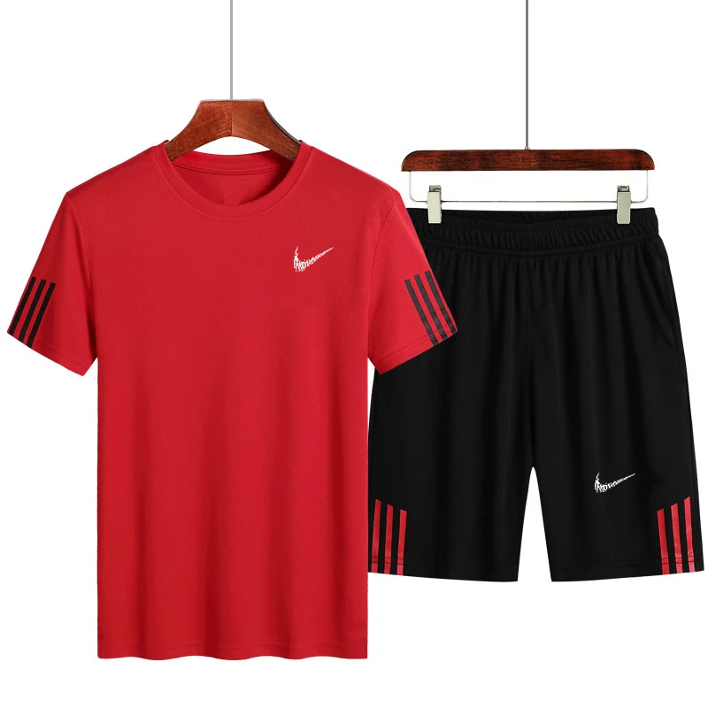 

Summer fashion men's and women's sportswear T-shirt shorts suit running fitness quick-drying breathable comfortable brand 2-piec