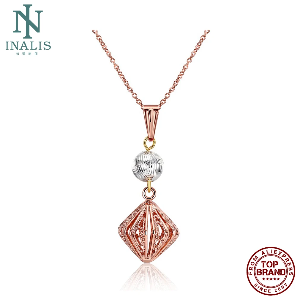 

INALIS Pendant Necklaces For WOmen Copper Rose Gold Plated Hollow Out Taper Round Bead Romantic Anniversary Fashion Jewelry