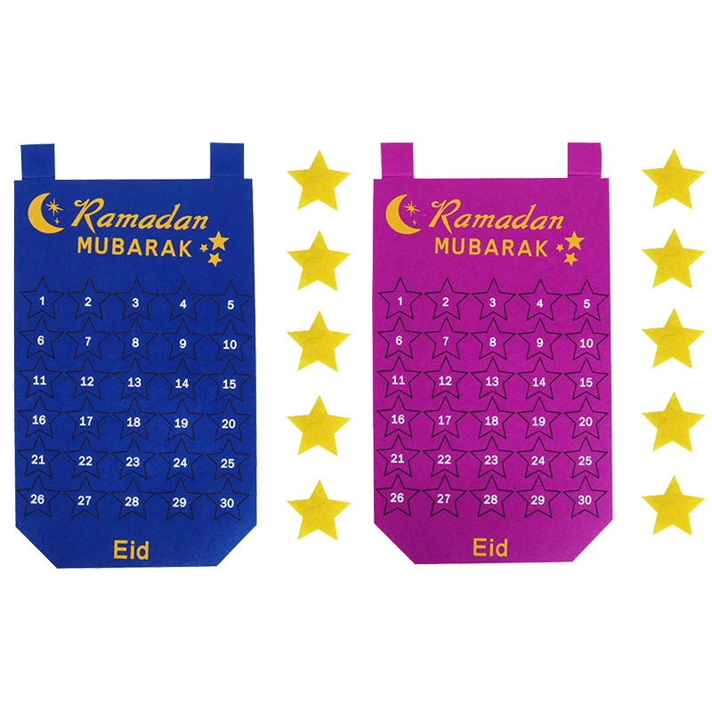 

Eid Mubarak 30days Advent Calendar Hanging Felt Craft Countdown Calendar for Ramadan Decorations Kids Gifts Muslim Islamic Party