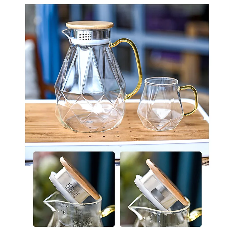 

1200ML explosion-proof glass bottle high temperature resistant large capacity household juice bottle with cup