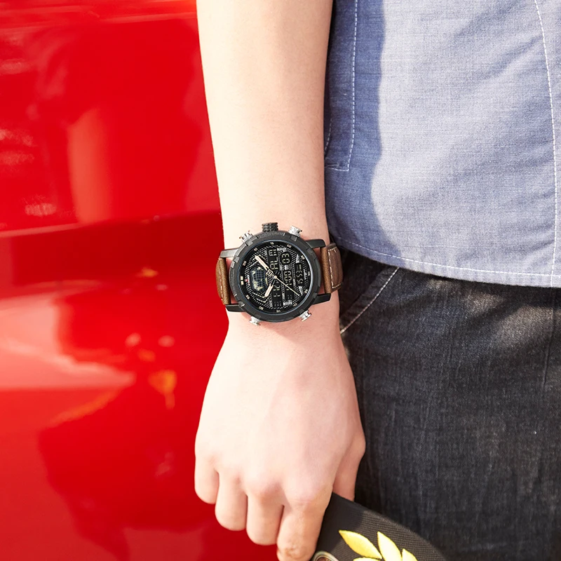 

Watch for Men Luxury Digital Chronograph Analog Sport Watches Military Waterproof Wristwatch Man Genuine Leather Clock