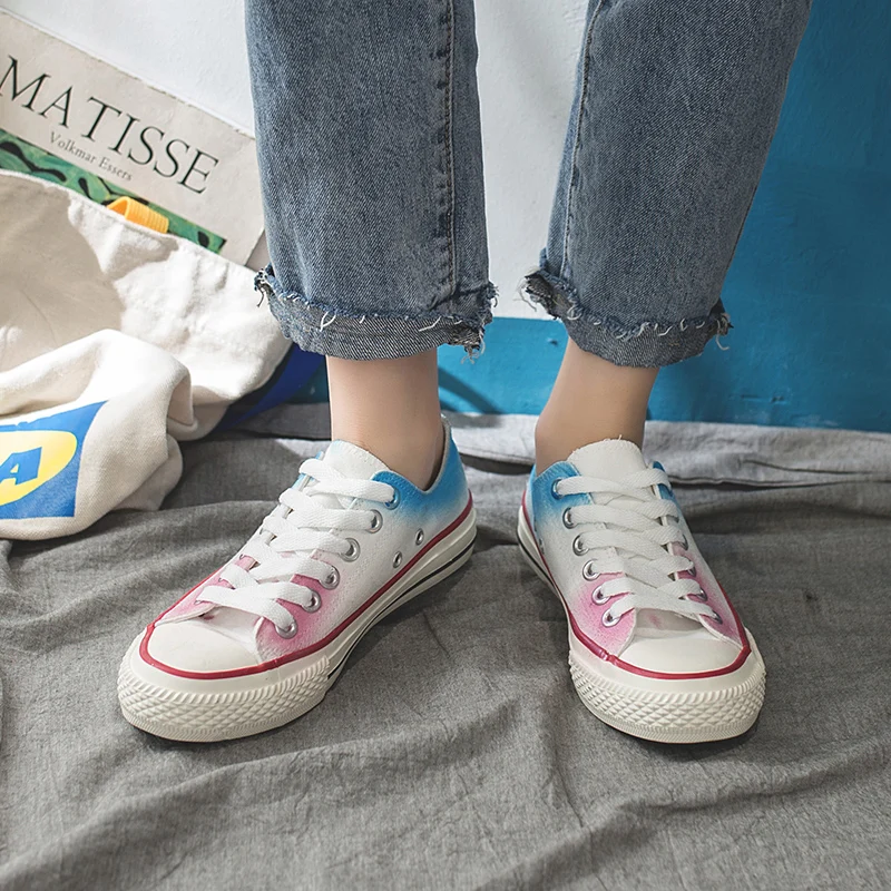 2020 градиент Цвет обувь с высоким берцем Женская модная парусиновая повседневная