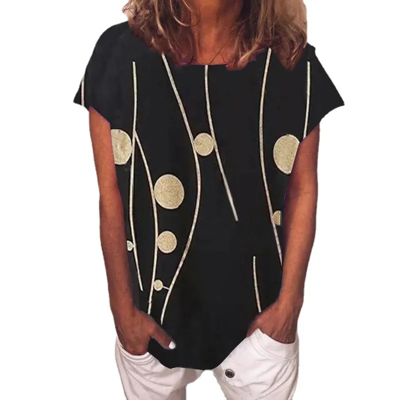 

2021 spring and summer women's 5XL top polka dot printing short sleeve round neck T-shirt