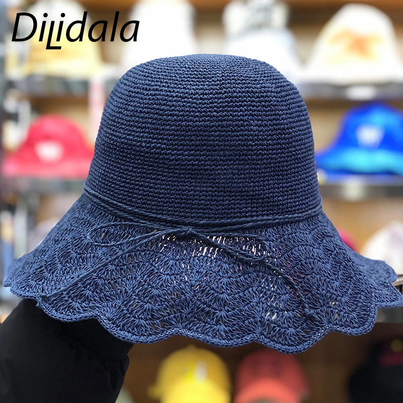 Dilidala Пляжная дорожная соломенная шляпа для женщин летняя женская вязаная рафия