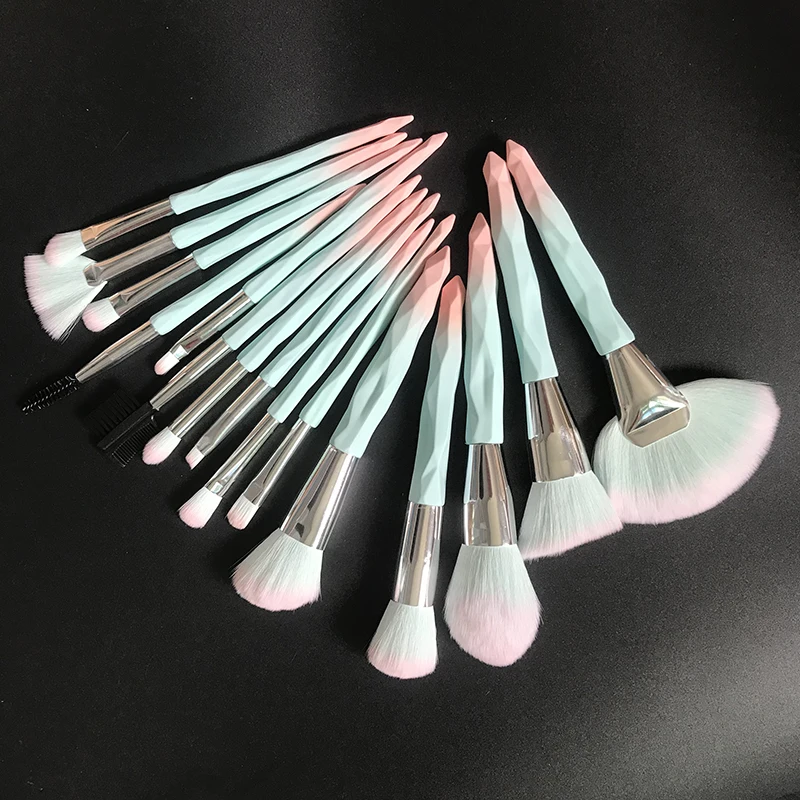 15 шт. радуга розовый синий набор кистей для макияжа Алмаз помады Maquillaje вентилятор