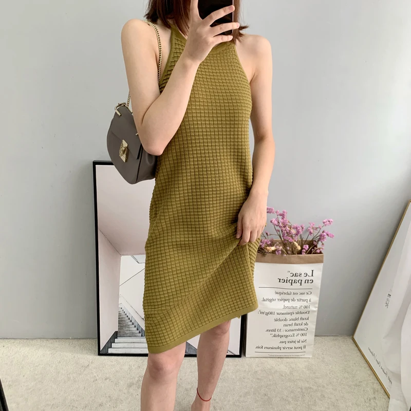 Женское однотонное платье без рукавов Повседневное трикотажное платье-жилет с